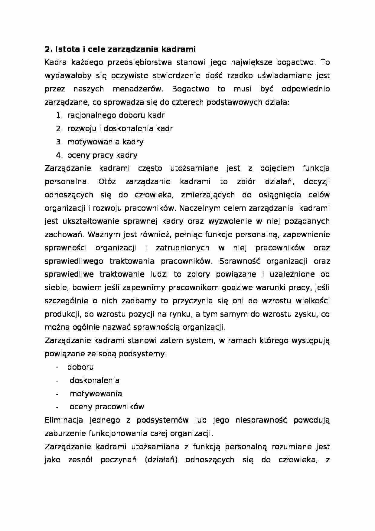Istota i cele zarządzania kadrami - strona 1