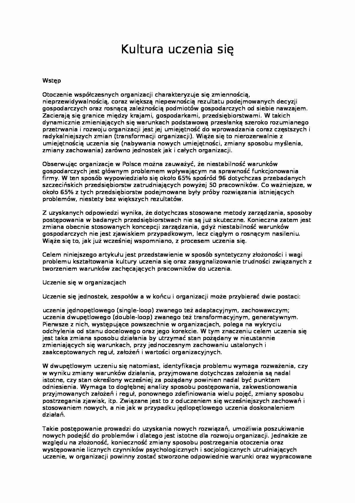 Kultura - uczenia się w organizacjach - strona 1