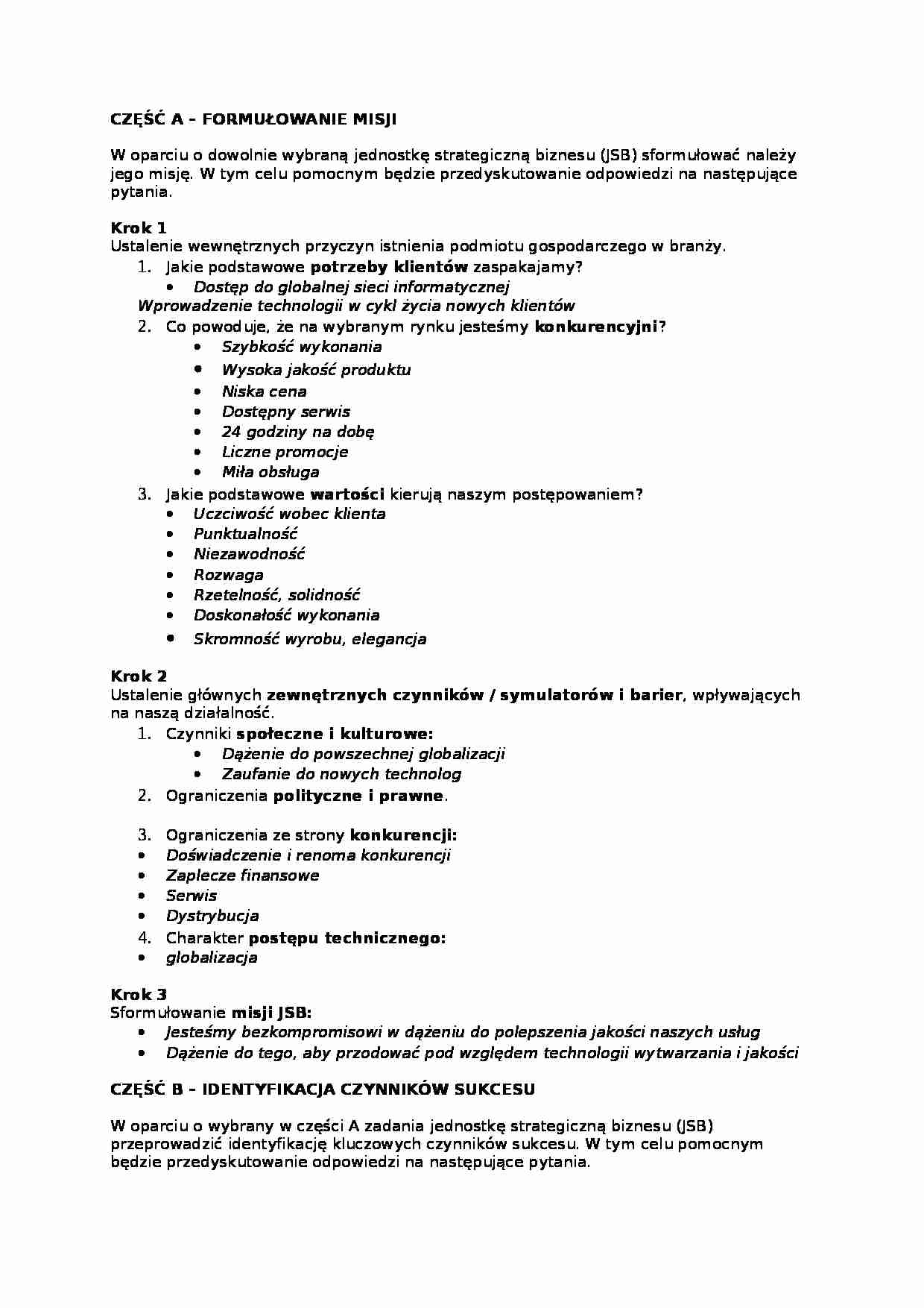 Zarządzanie - misja i sukces - strona 1