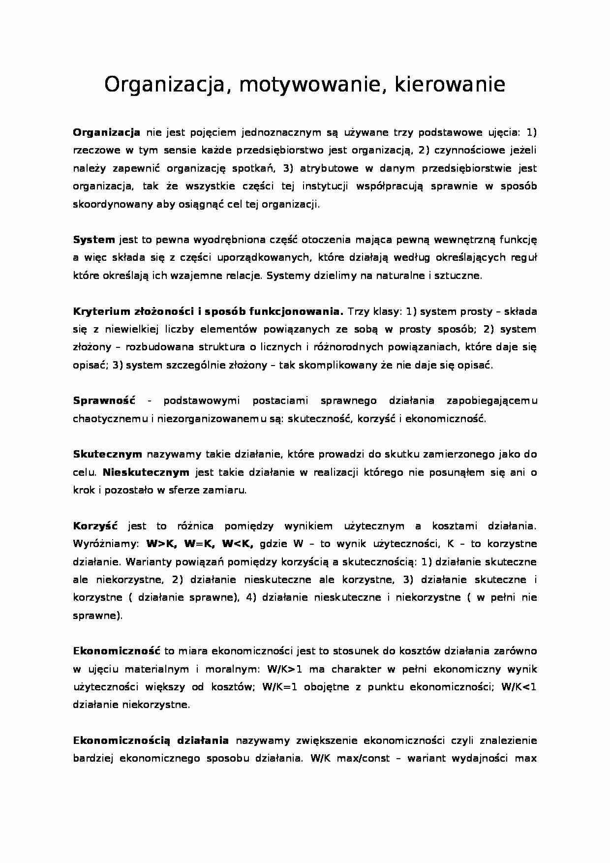 Organizacja, motywowanie, kierowanie - strona 1