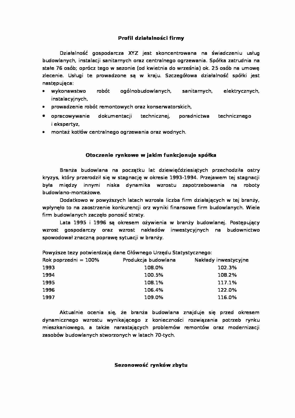 Analiza finansowa firmy budowlanej XYZ - strona 1