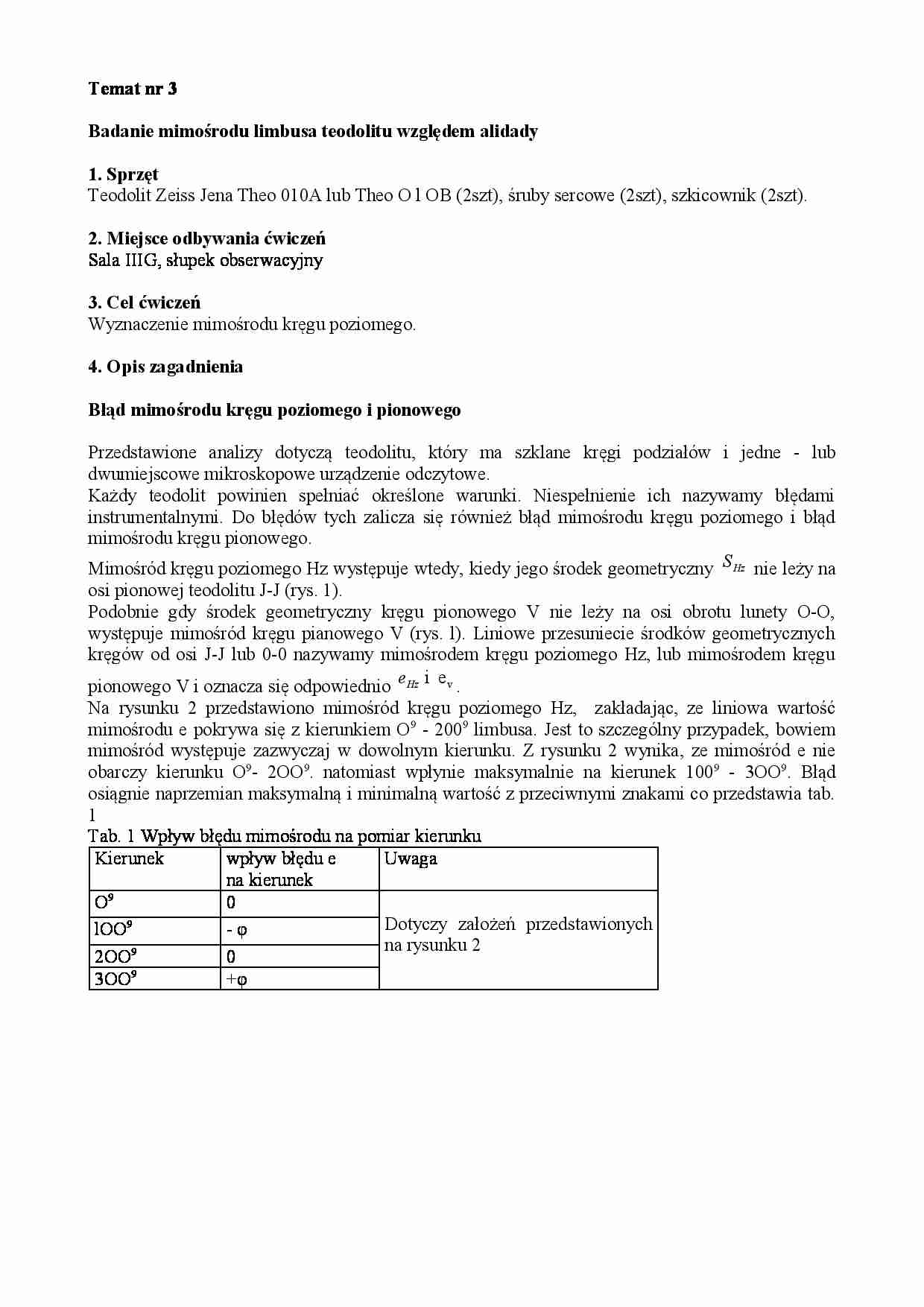 Badanie mimośrodu limbusa teodolitu względem alidady - strona 1