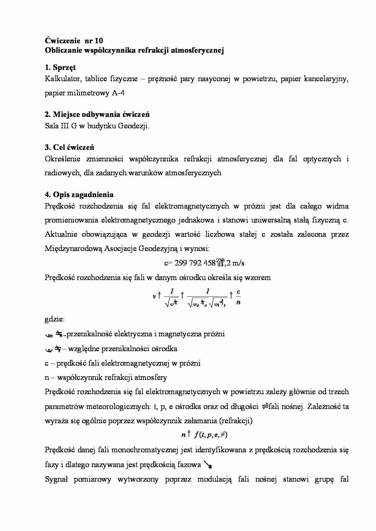 Obliczanie współczynnika refrakcji atmosferycznej - strona 1