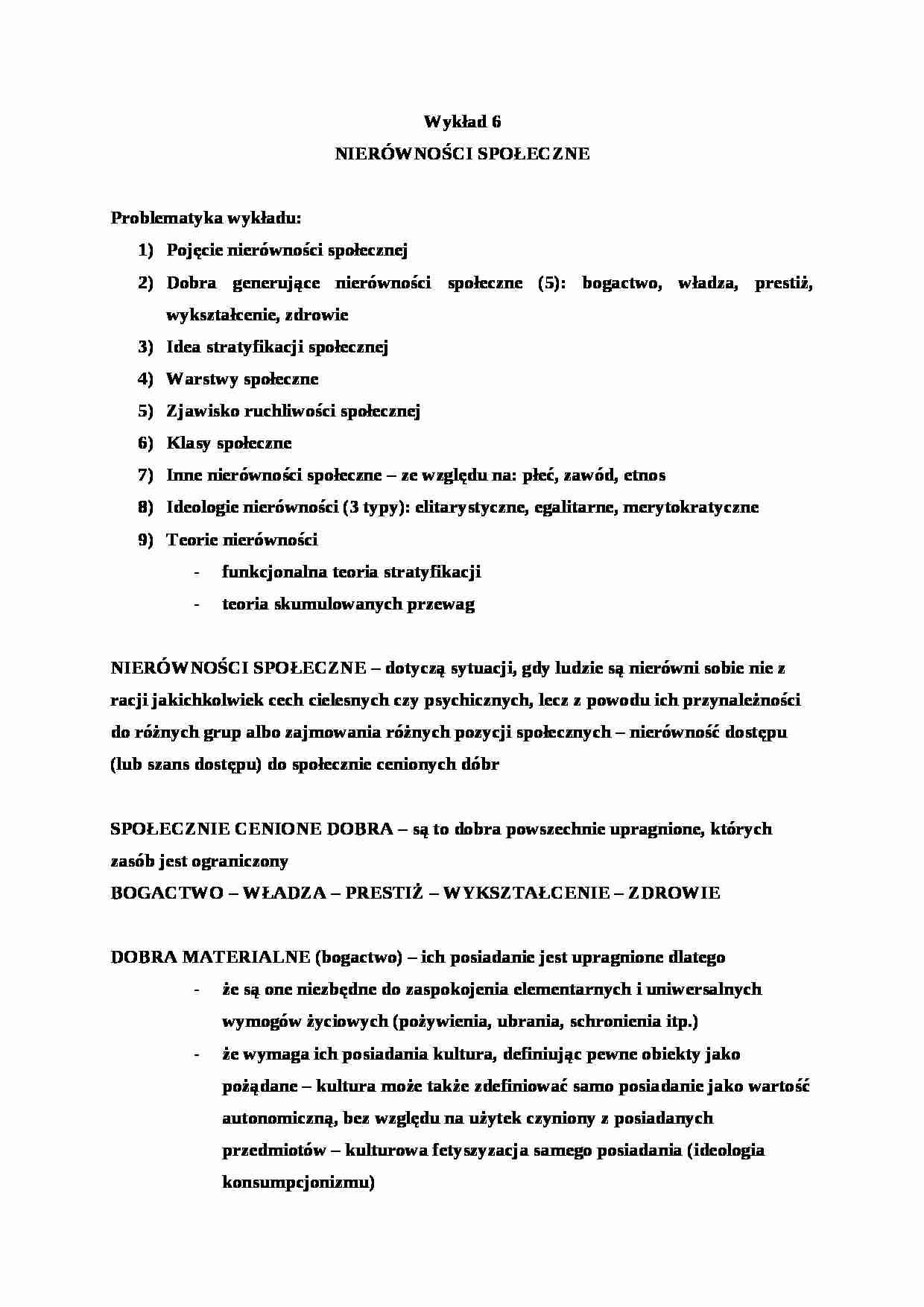 Nierówności społeczne - socjologia, wykład - strona 1