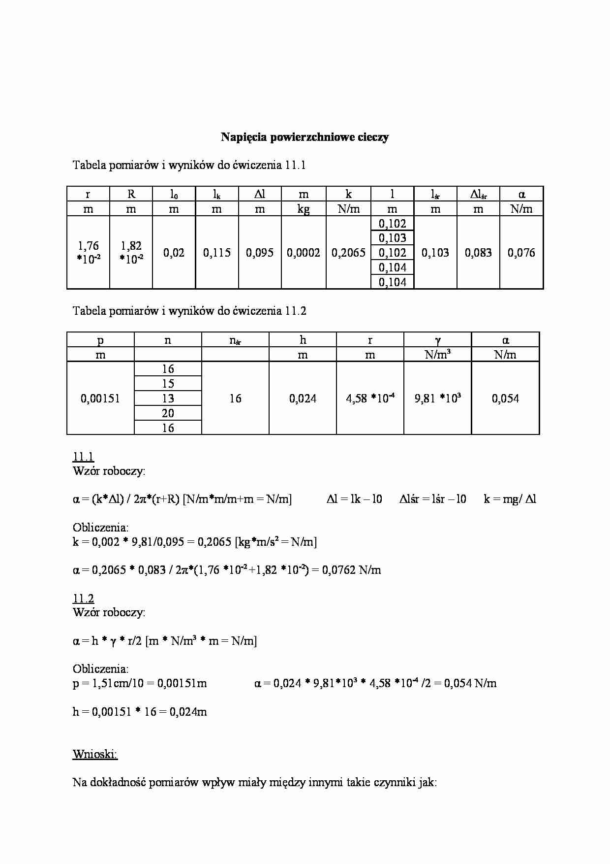 Napięcia powierzchniowe cieczy - strona 1