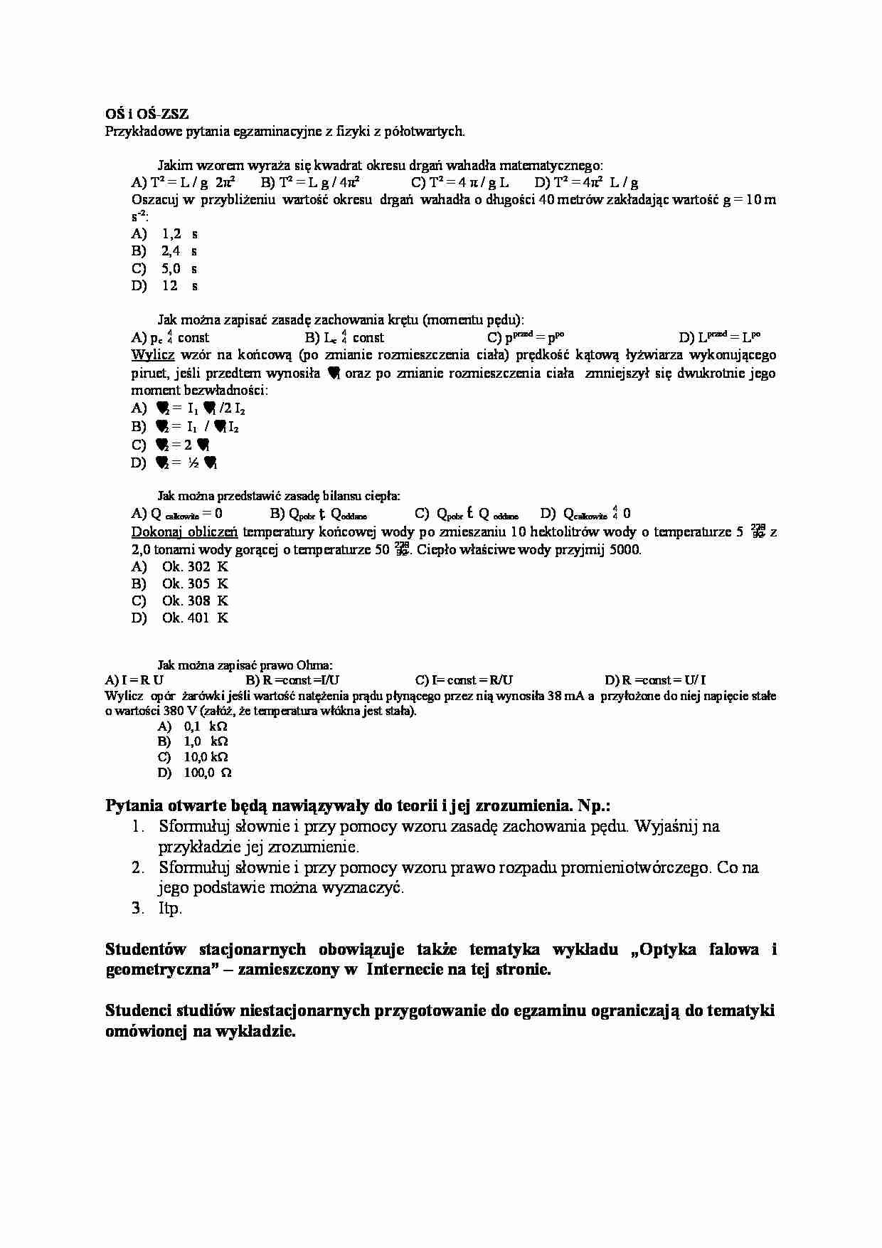 Przykładowe pytania egzaminacyjne dla ochrony środowiska - strona 1
