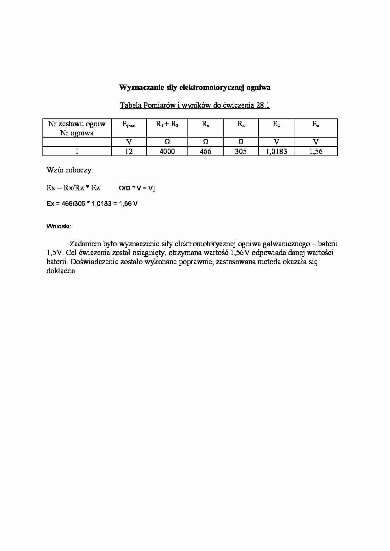 Wyznaczanie siły elektromotorycznej ogniwa - strona 1