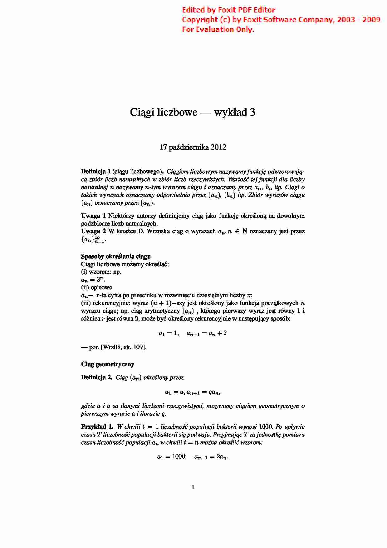 Ciągi liczbowe - wykład - strona 1