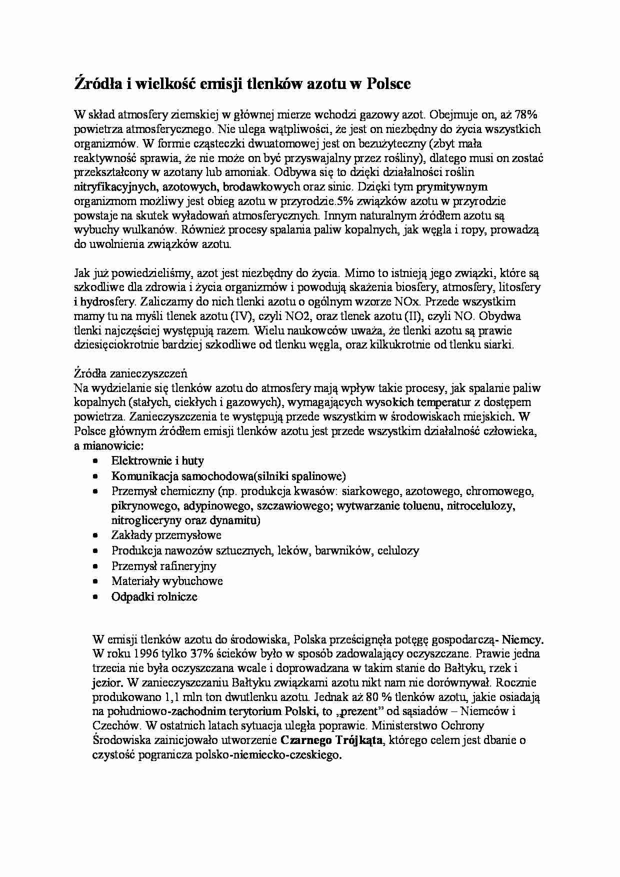 Źródła i wielkość emisji tlenków azotu w Polsce - strona 1