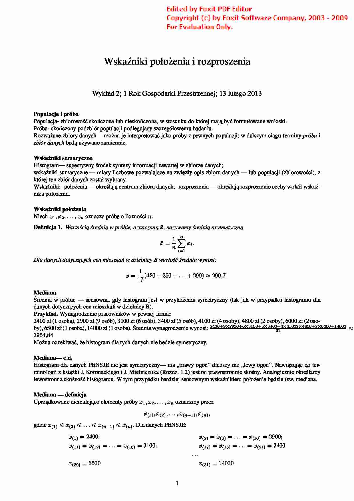 Wskaźniki położenia i rozproszenia - strona 1