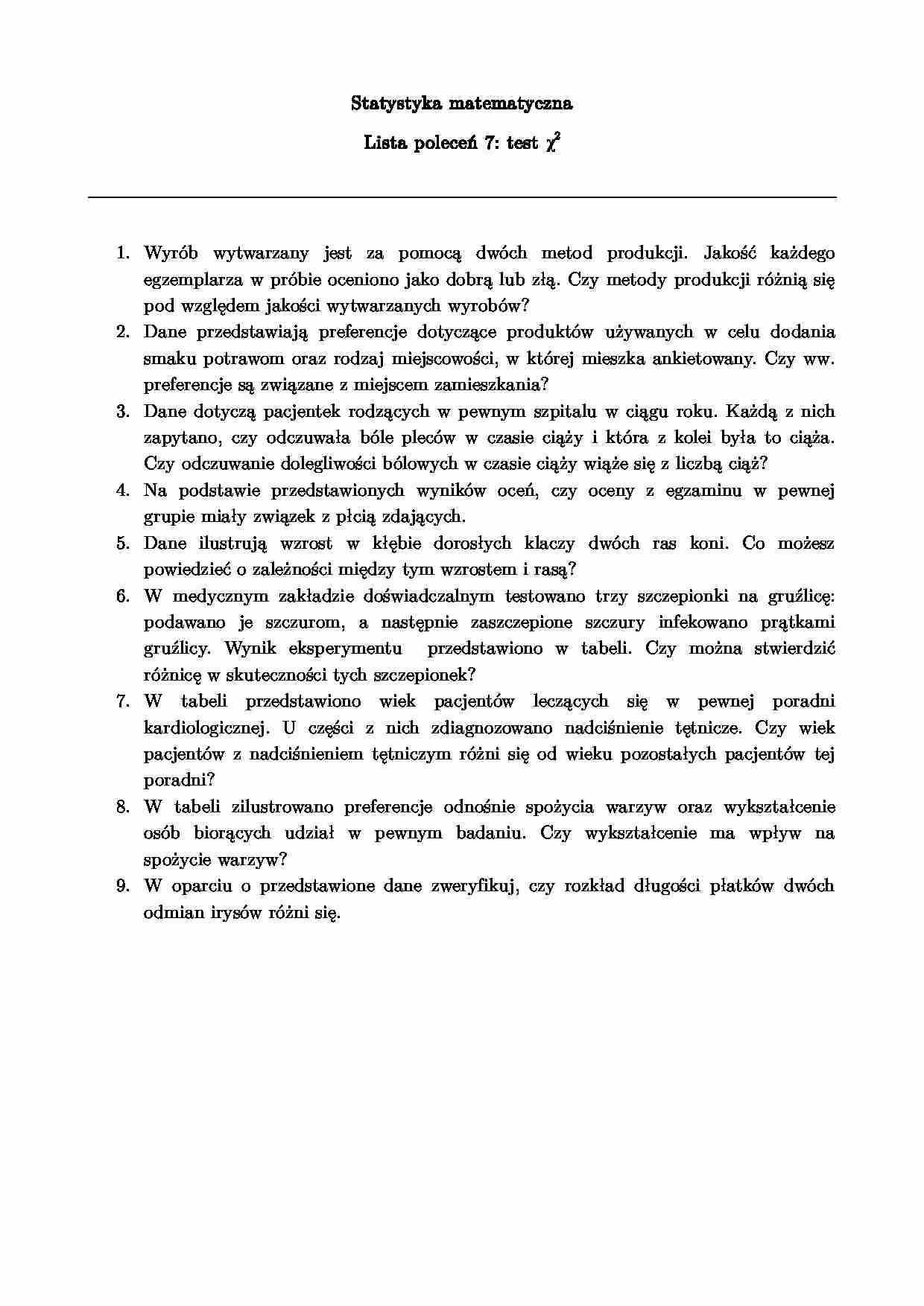 Lista poleceń 7: test χ2 - strona 1