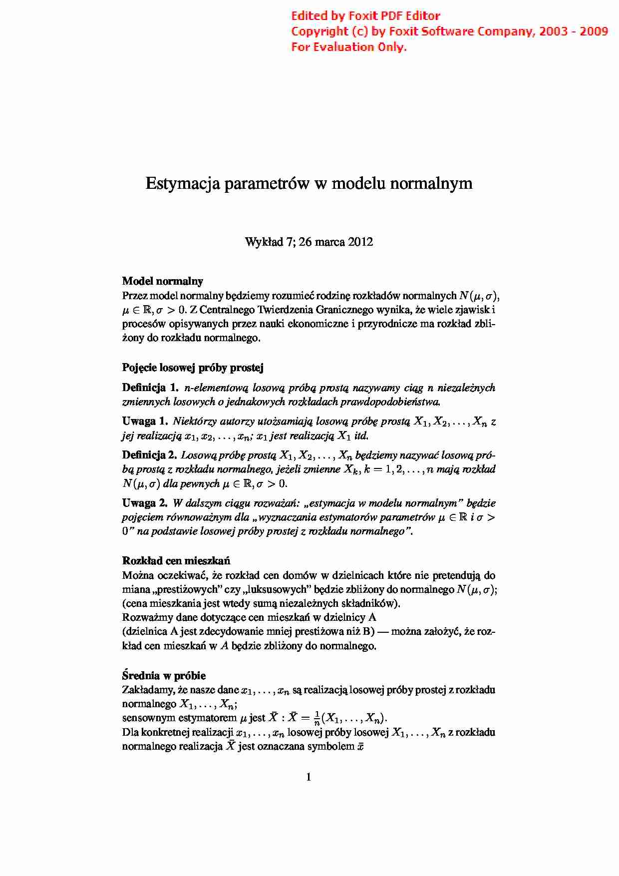 Estymacja parametrów w modelu normalnym - strona 1