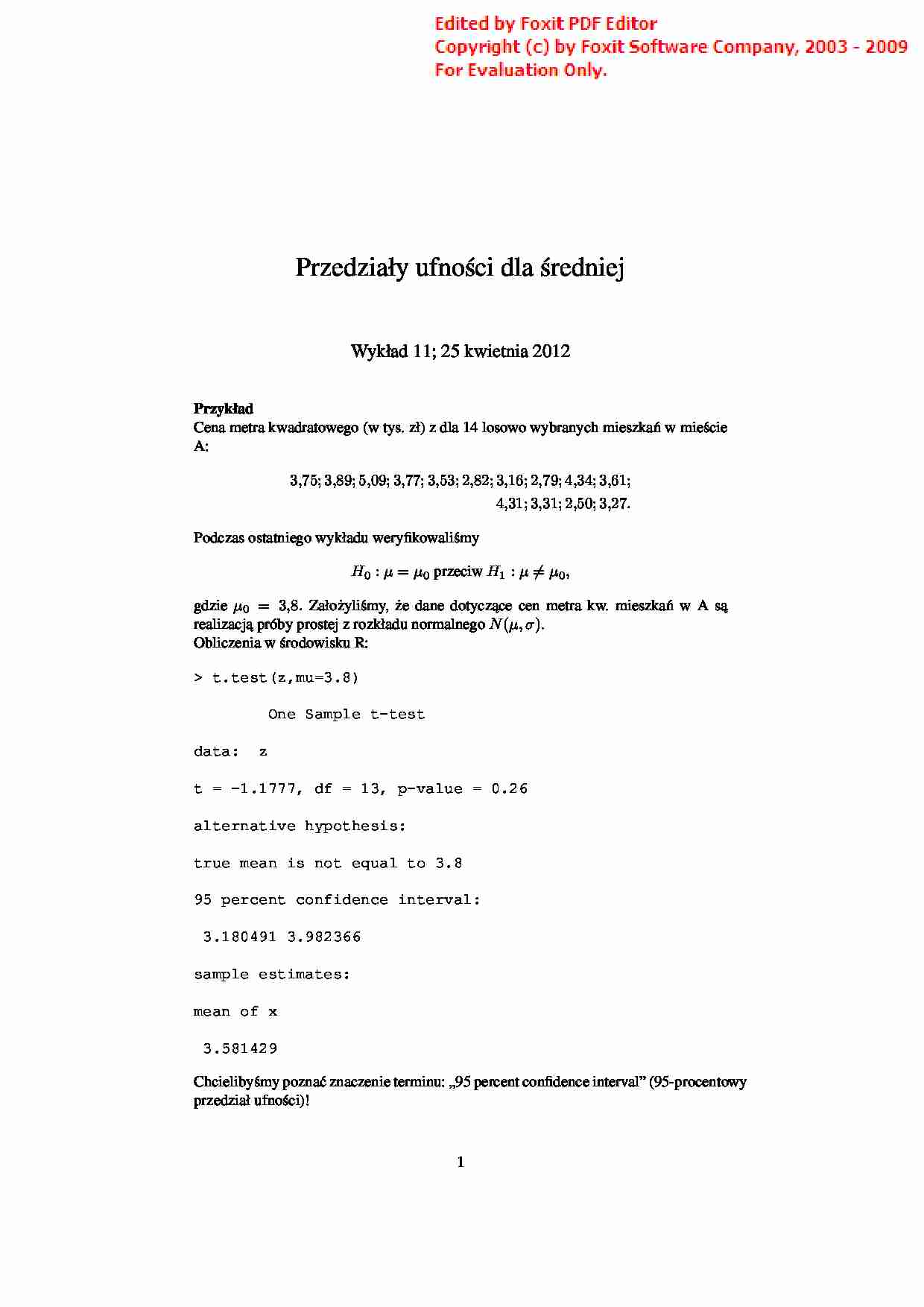 Przedziały ufności dla średniej - strona 1