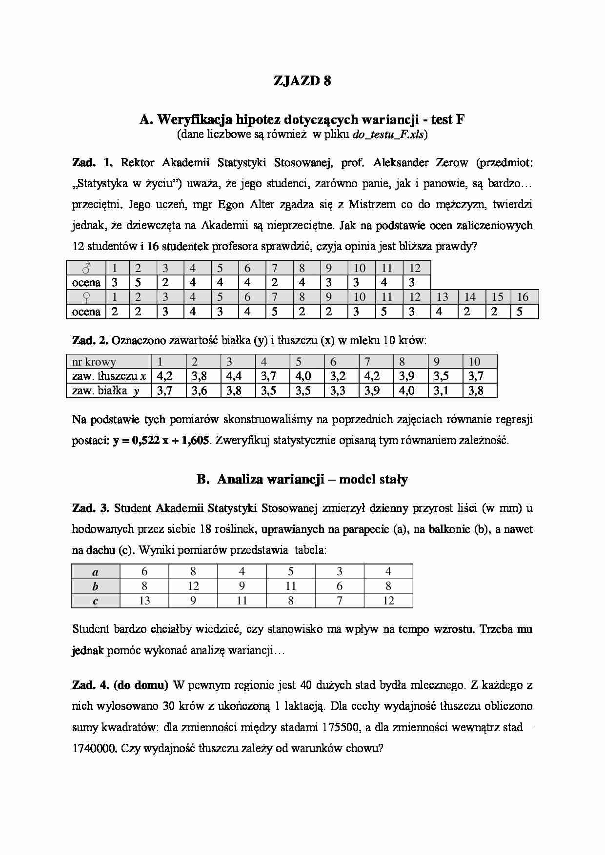 Weryfikacja hipotez dotyczących wariancji - test F - strona 1