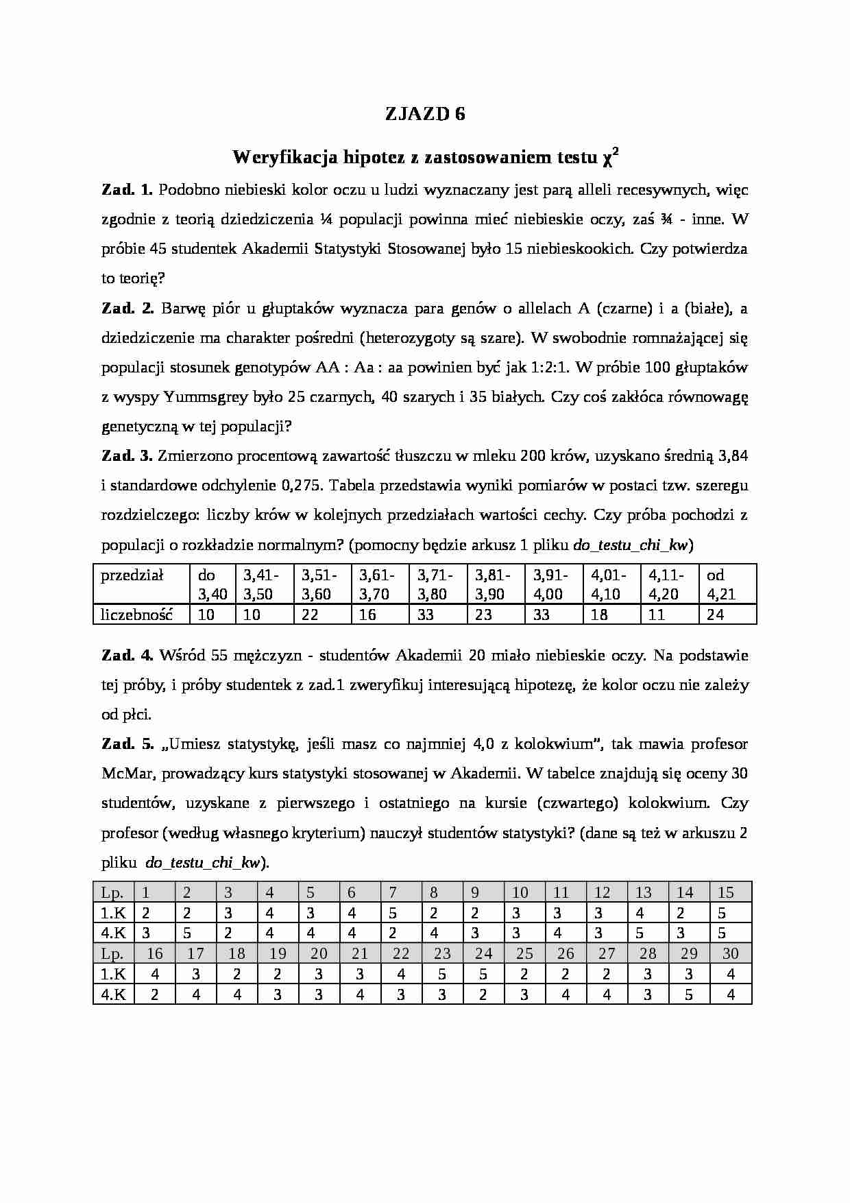 Weryfikacja hipotez z zastosowaniem testu χ2 - strona 1