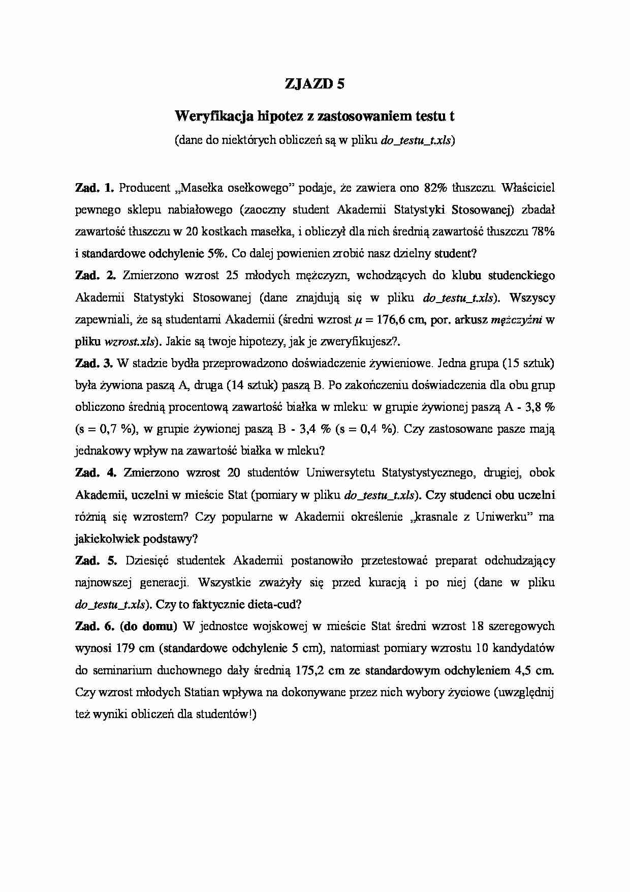 Weryfikacja hipotez z zastosowaniem testu t - strona 1