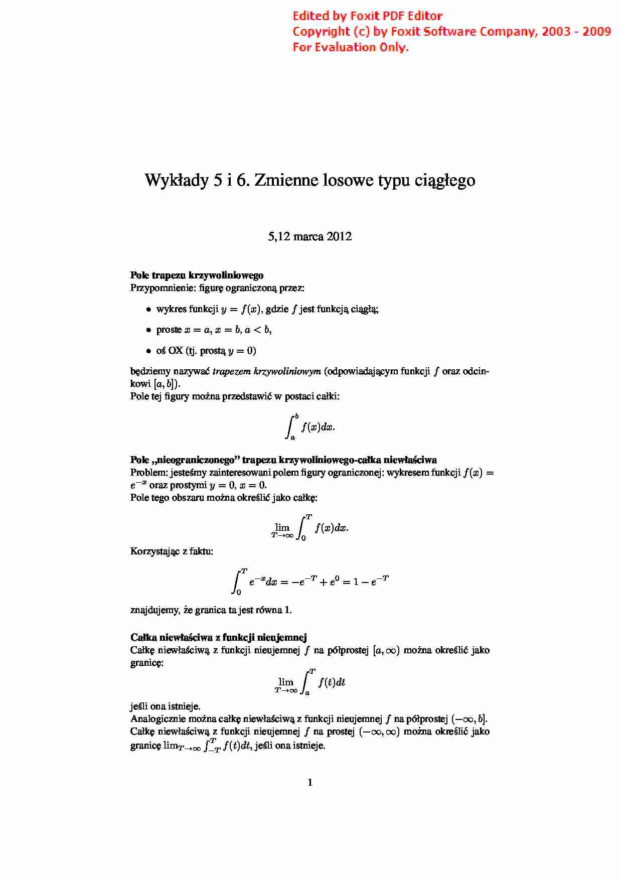 Zmienne losowe typu ciągłego - strona 1