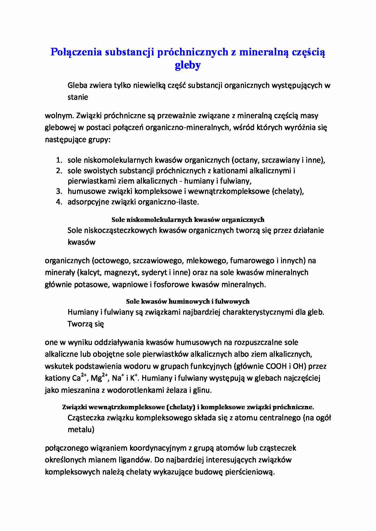 Połączenia substancji próchnicznych z mineralną częścią gleby - strona 1
