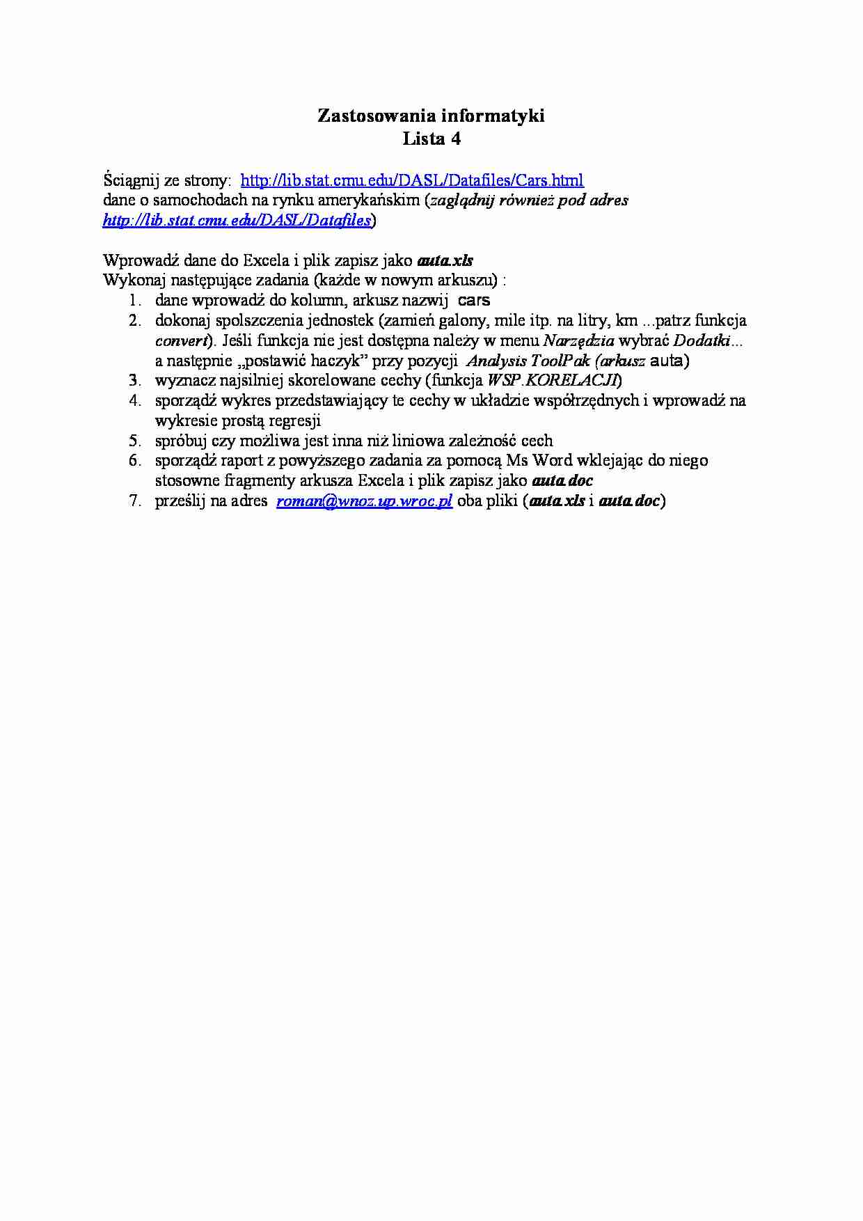 Zastosowanie informatyki - Lista 4 - strona 1