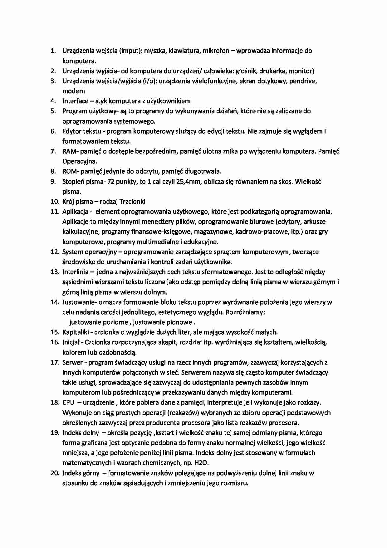 urządzenia wyjścia i wejścia-kolokwium - strona 1