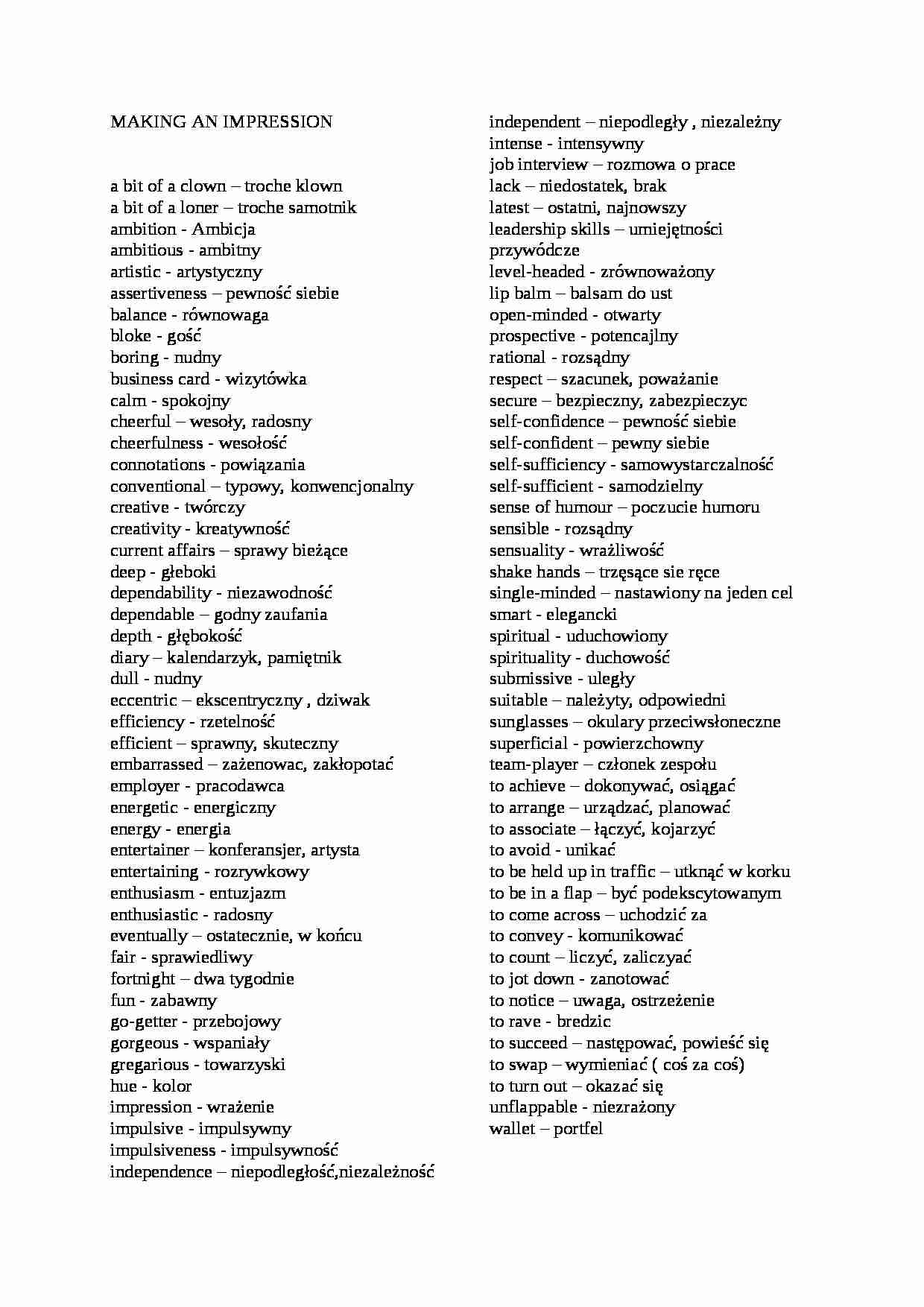 Making an impression voc list - strona 1