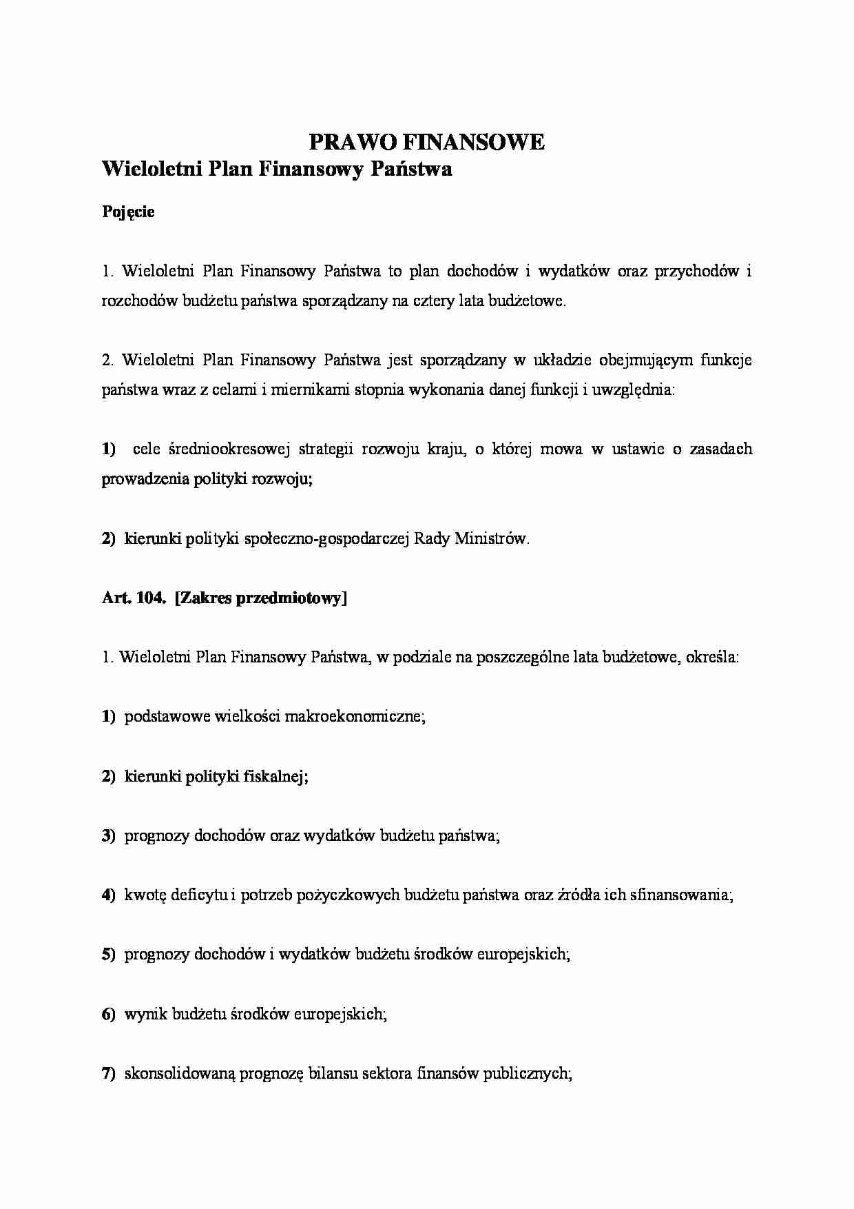 Wieloletni plan finansowy państwa - strona 1