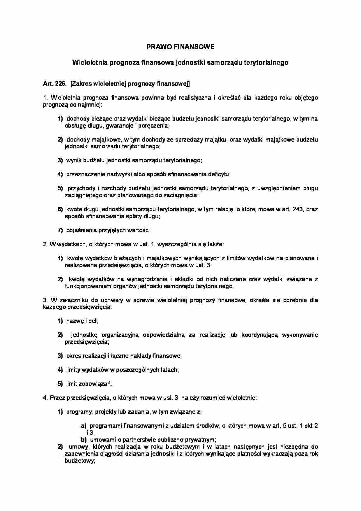 Wieloletnia prognoza finansowa jednostki samorządu terytorialnego - strona 1