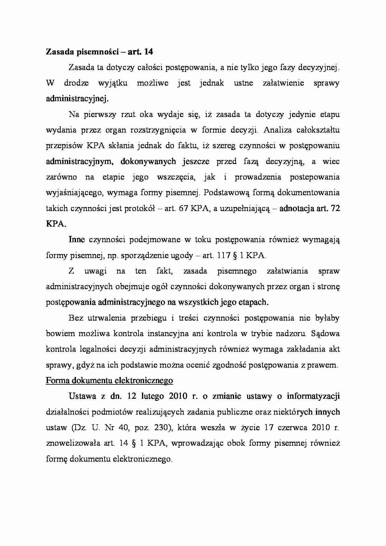 Zasada pisemności  - omówienie zagadnienia - strona 1