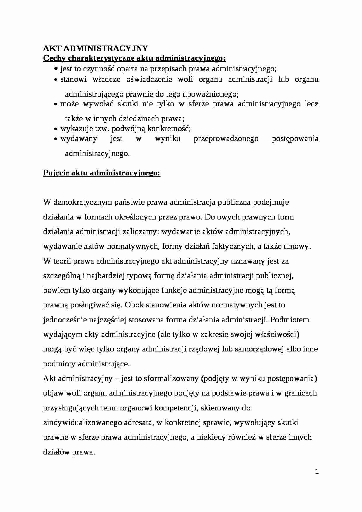 Charakterystyka aktu administracyjnego - strona 1