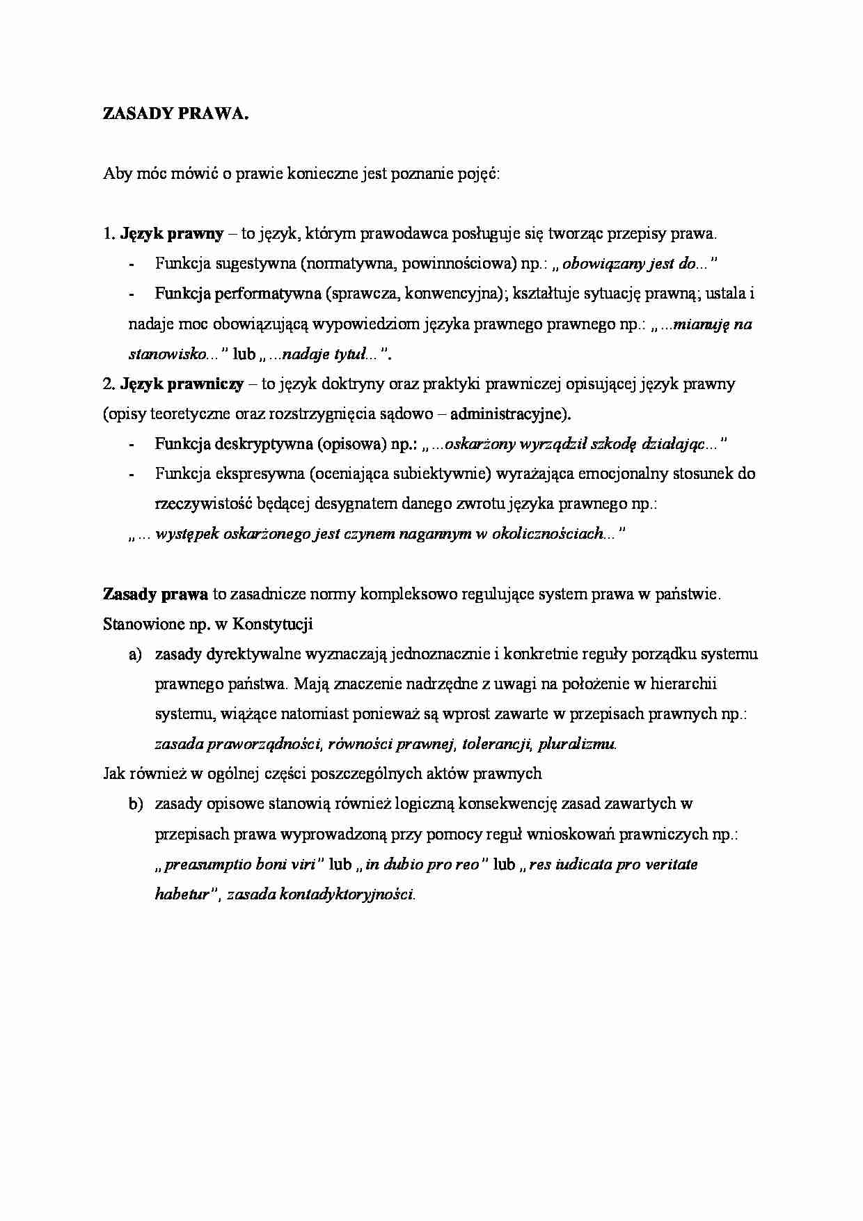 Zasady prawa - omówienie zagadnienia - strona 1