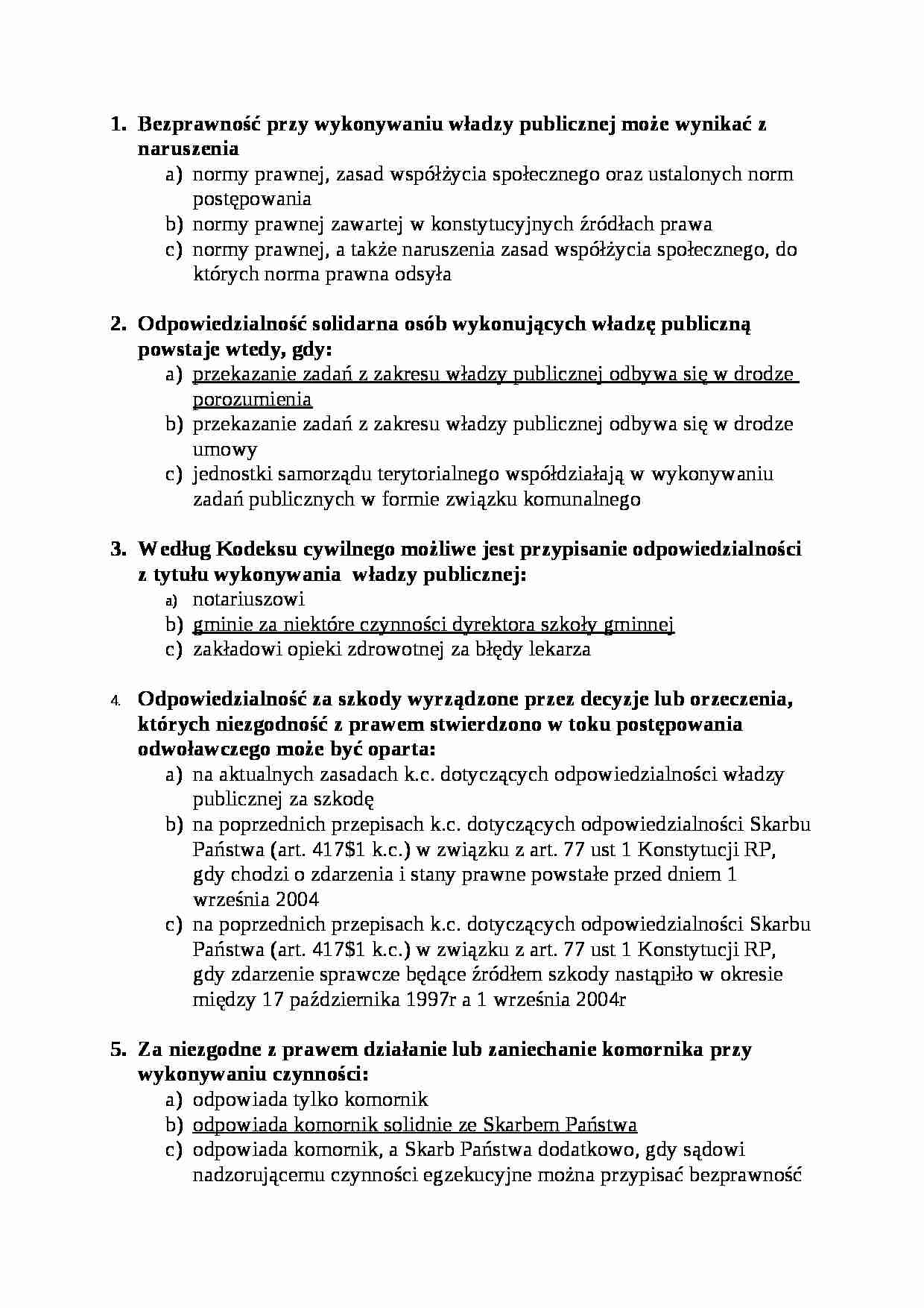 Odpowiedzialność odszkodowawcza - test - strona 1