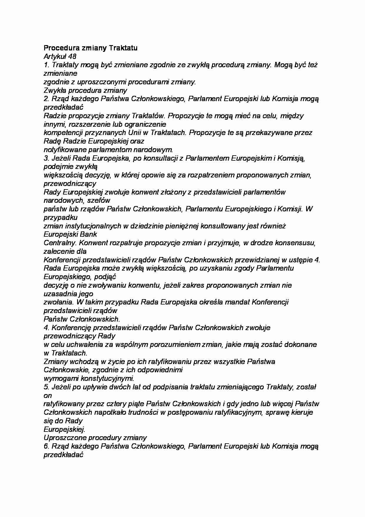 Procedura zmiany Traktatu - strona 1