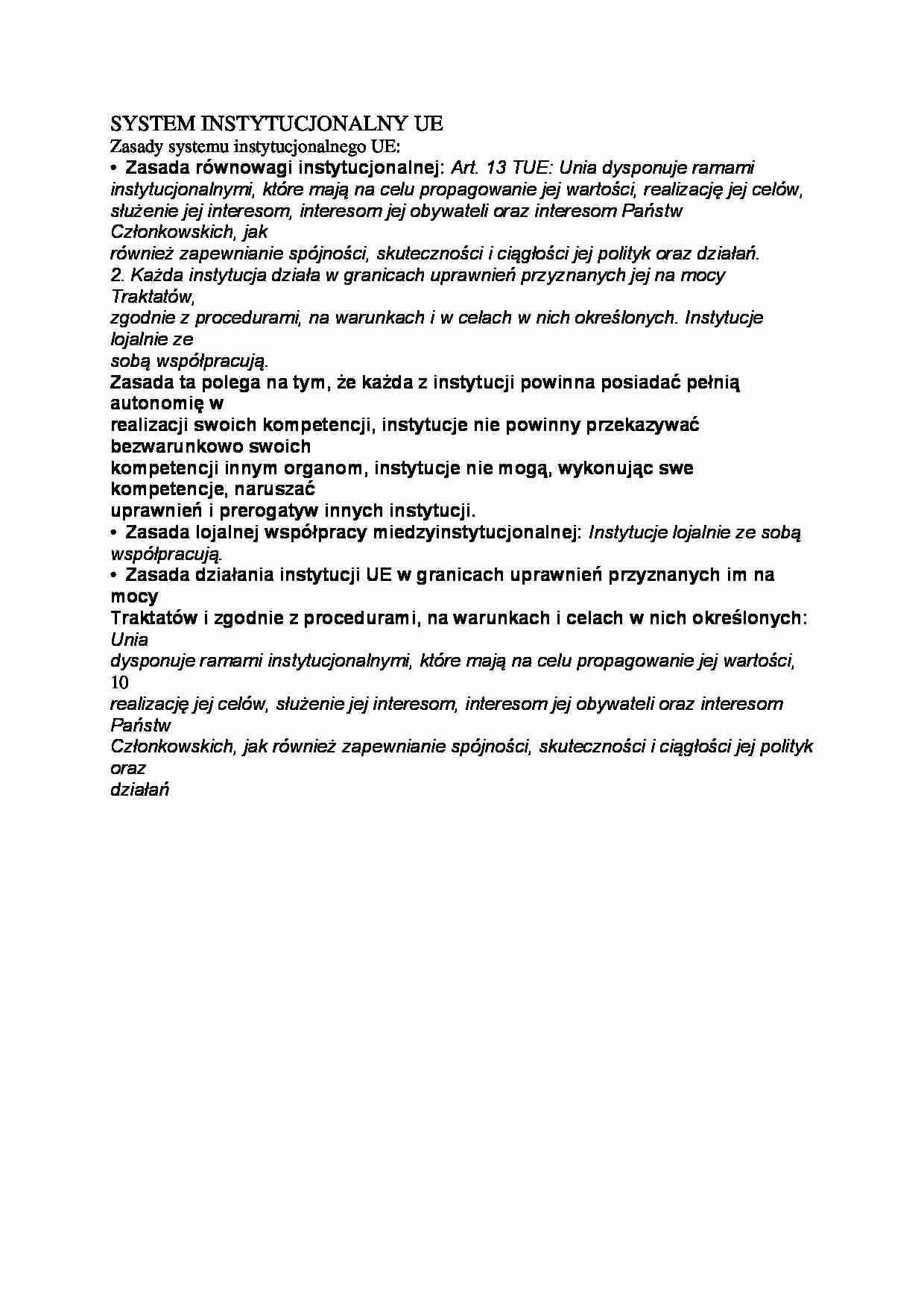 Systemy instytucjonalne Unii Europejskiej - strona 1