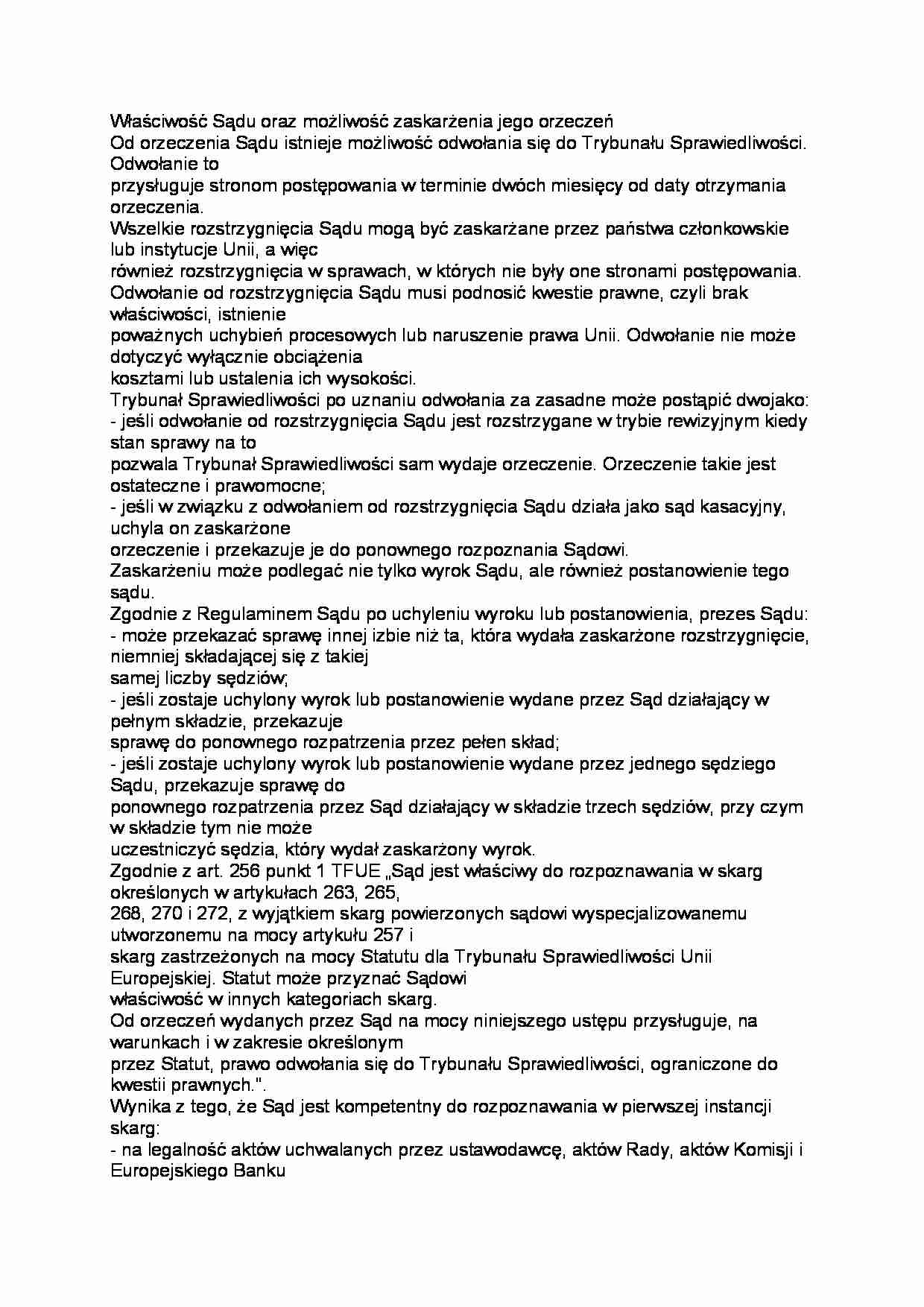 Właściwość Sądu oraz możliwość zaskarżenia jego orzeczeń - strona 1