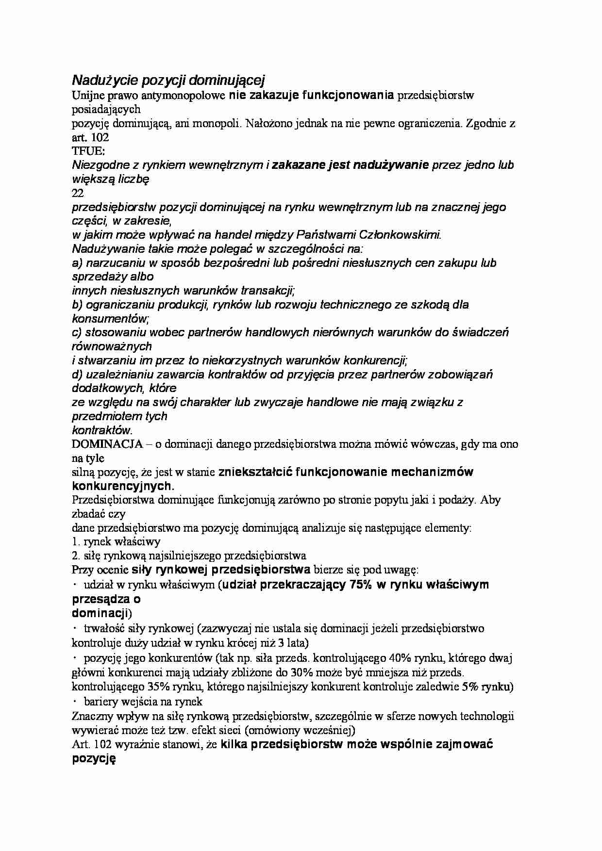Nadużycie pozycji dominującej - strona 1