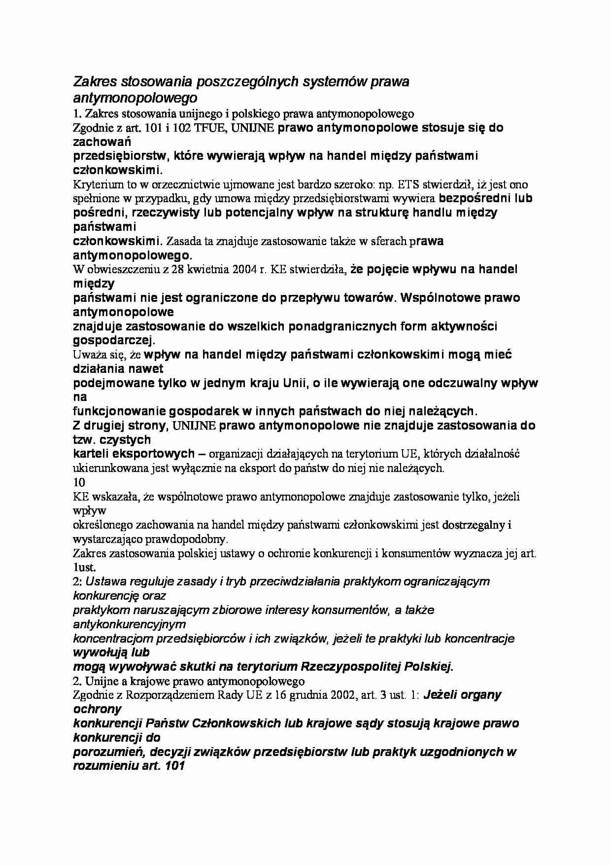 Zakres stosowania poszczególnych systemów prawa antymonopolowego - strona 1