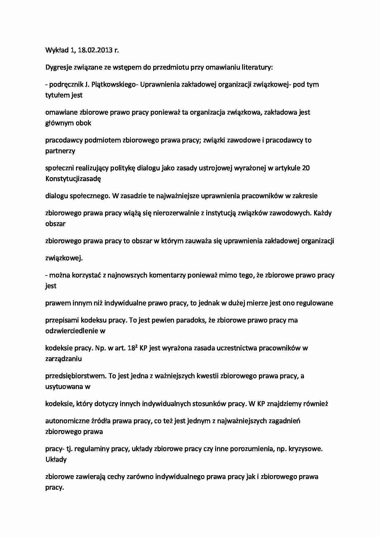 Zbiorowe stosunki pracy - wykład - strona 1