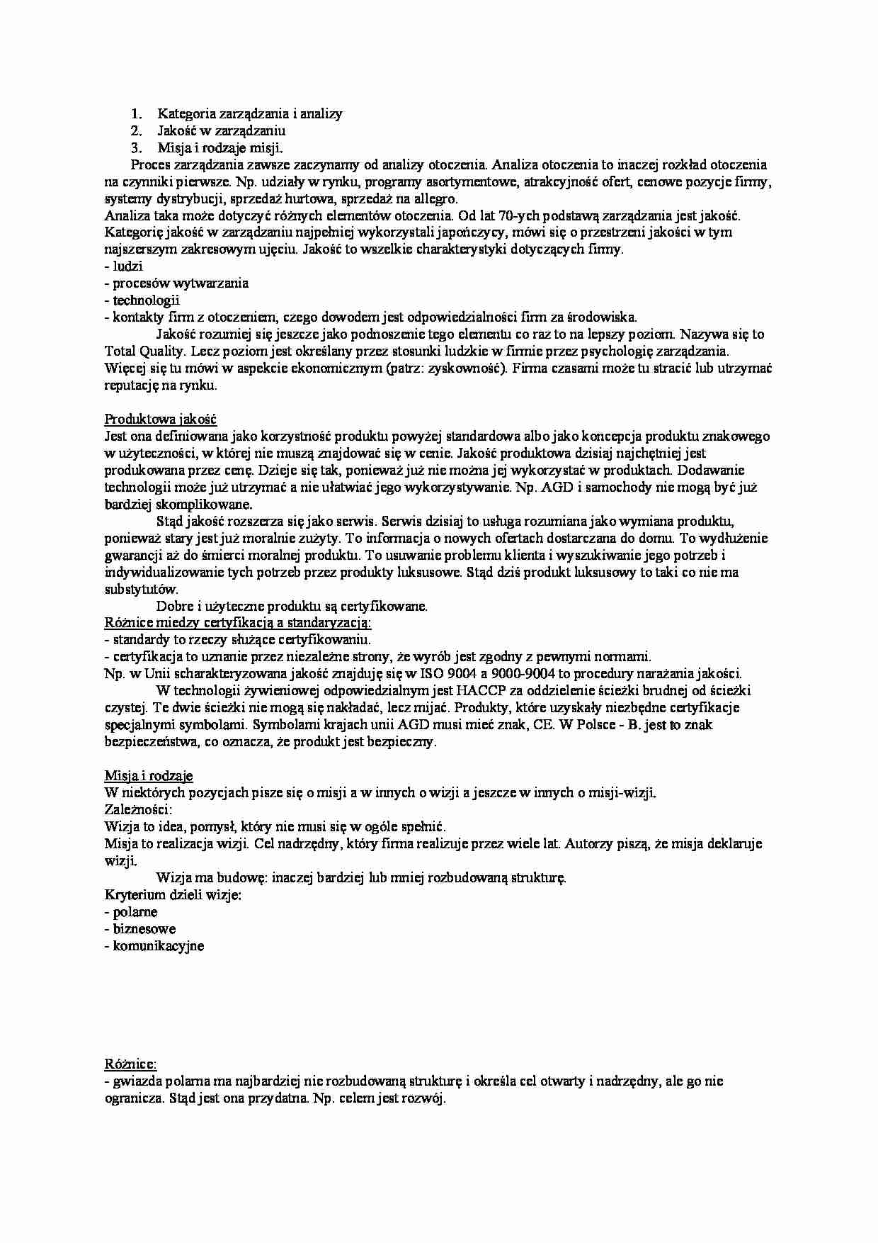 Jakość w zarządzaniu i misja firmy - strona 1