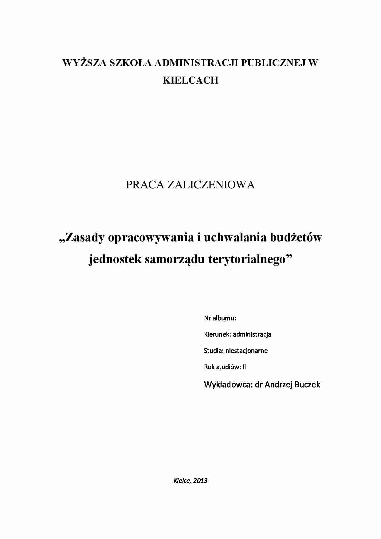 Zasady opracowywania i uchwalania budżetów jednostek samorządu terytorialnego - strona 1