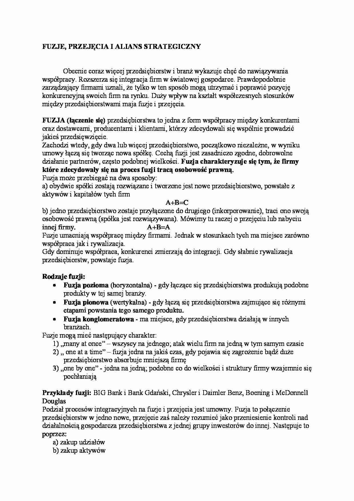 Fuzje, przejęcia i alians strategiczny - strona 1