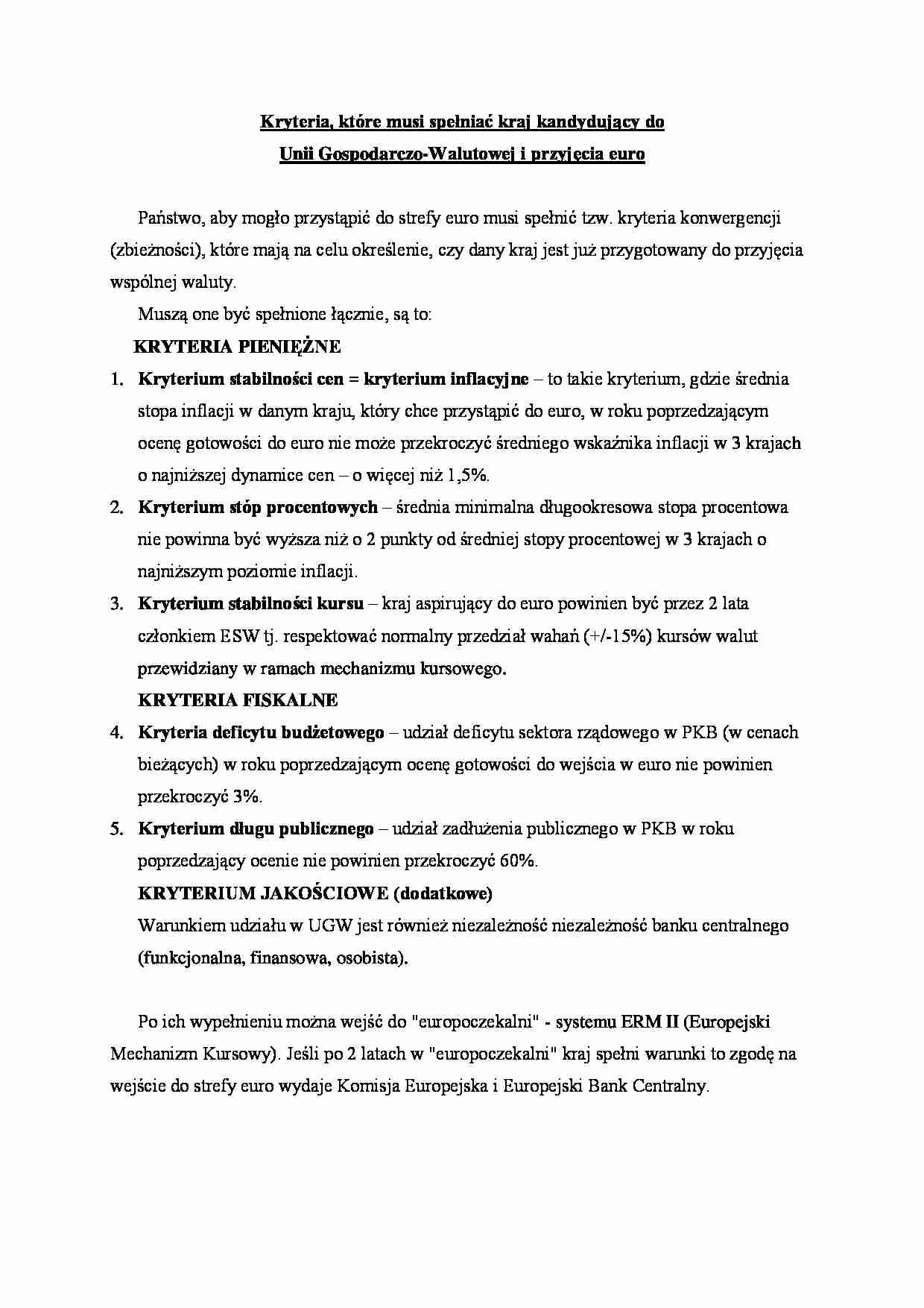 Kryteria przystąpienia do Unii Gospodarczo-Walutowej i przyjęcia euro - strona 1