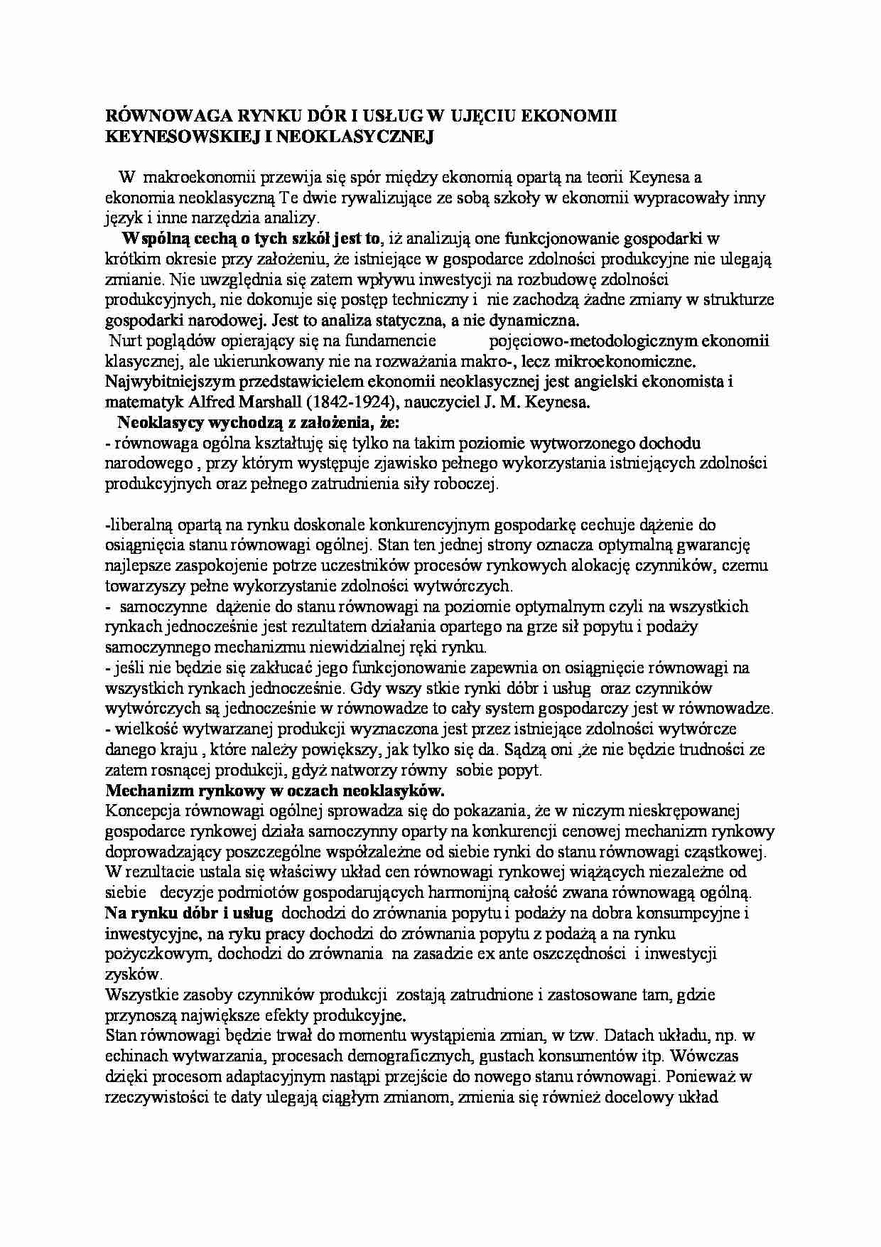 Równowaga rynku dóbr i usług - strona 1