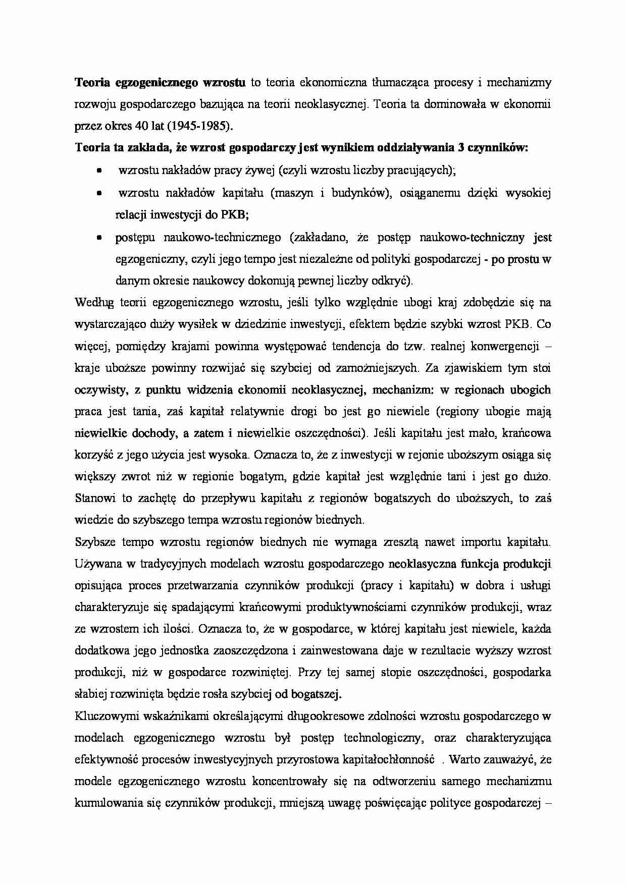 Teoria egzogenicznego wzrostu - strona 1