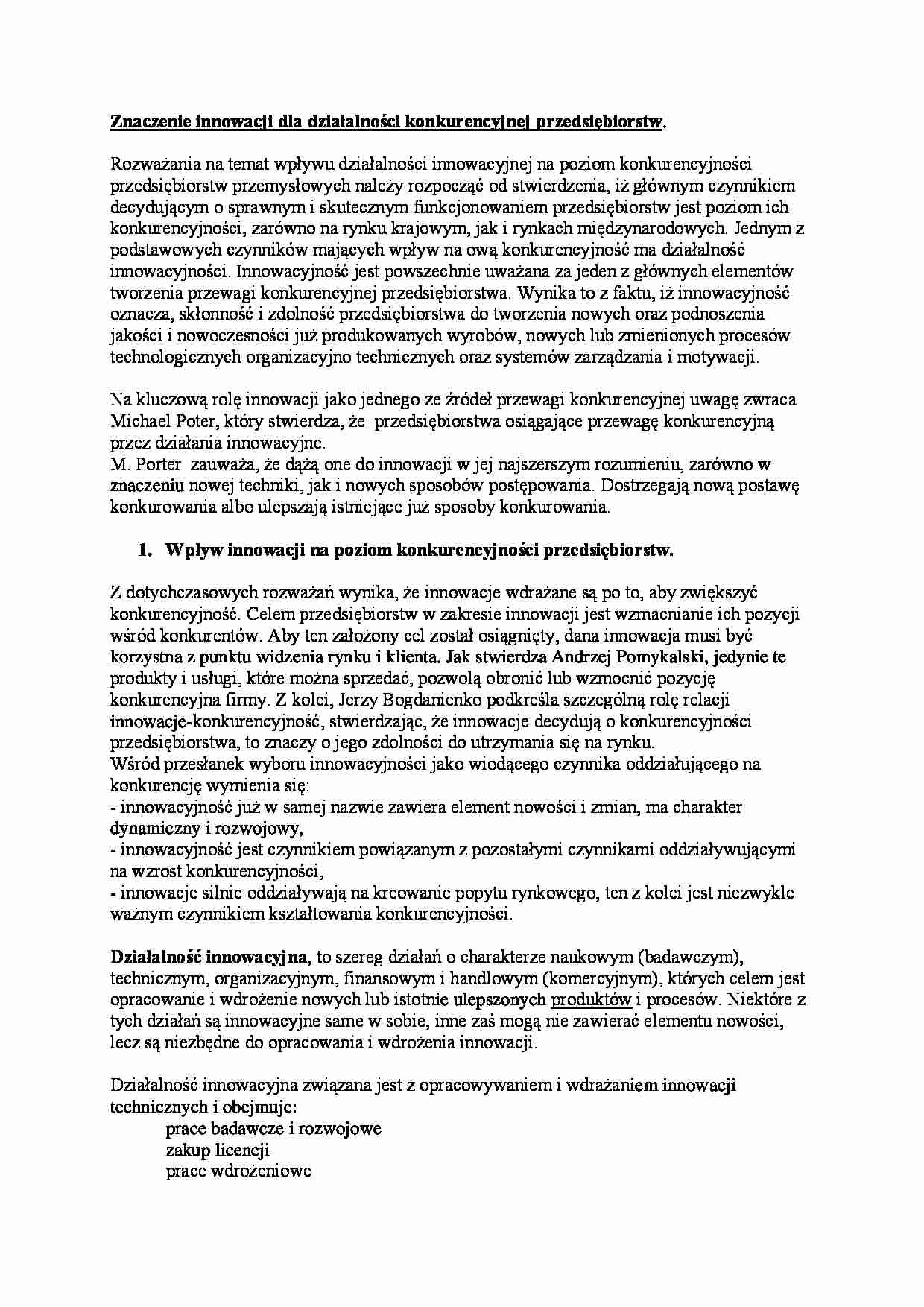 Znaczenie innowacji dla działalności konkurencyjnej przedsiębiorstw - strona 1