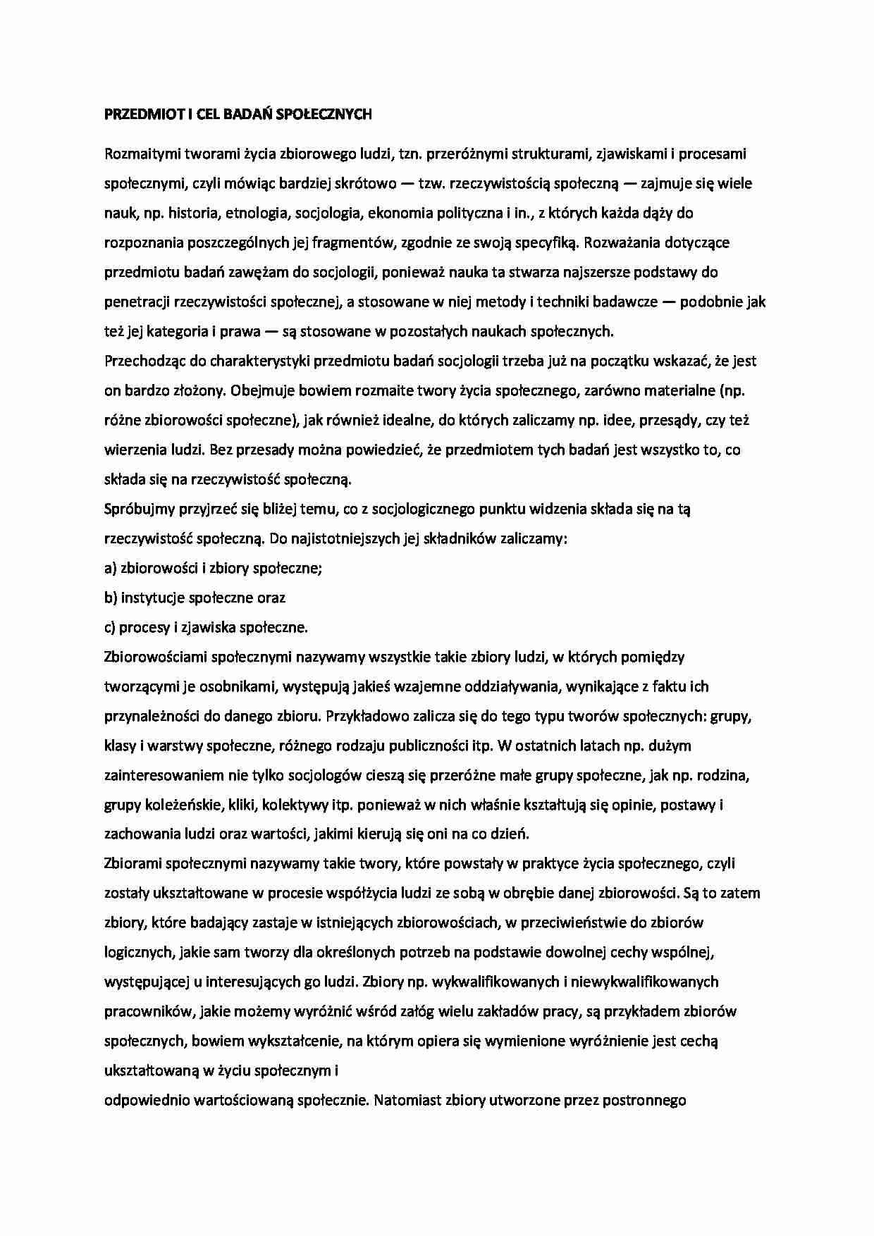 Przedmiot i cel badań społecznych - strona 1
