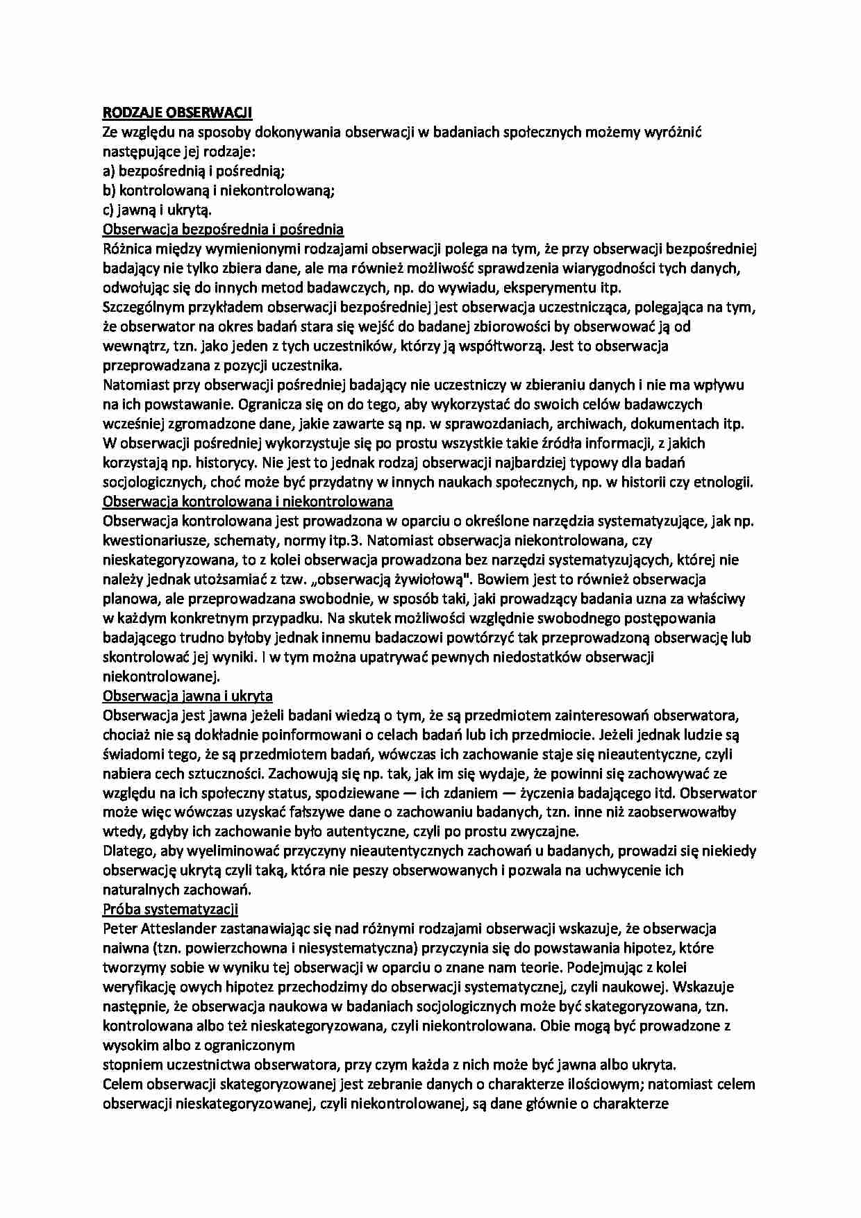 Rodzaje obserwacji i jej zalety - strona 1