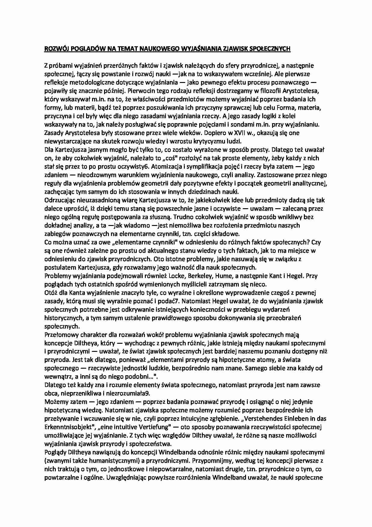 Rozwój poglądów na temat naukowego wyjaśniania zjawisk społecznych - strona 1