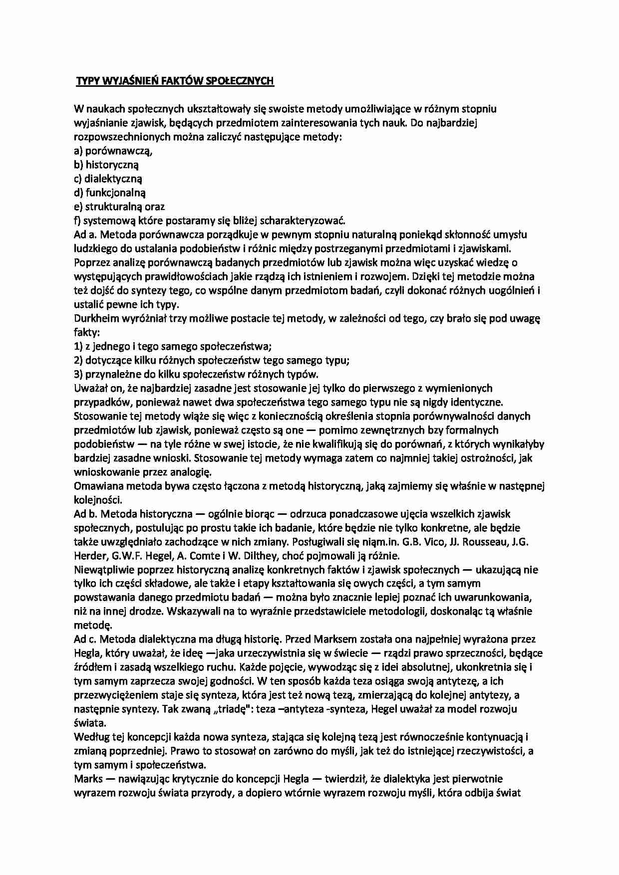 Typy wyjaśnień faktów społecznych - strona 1