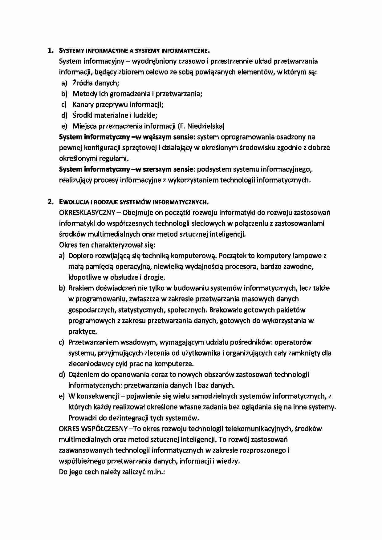 Ewolucja i rodzaje systemów informatycznych - strona 1