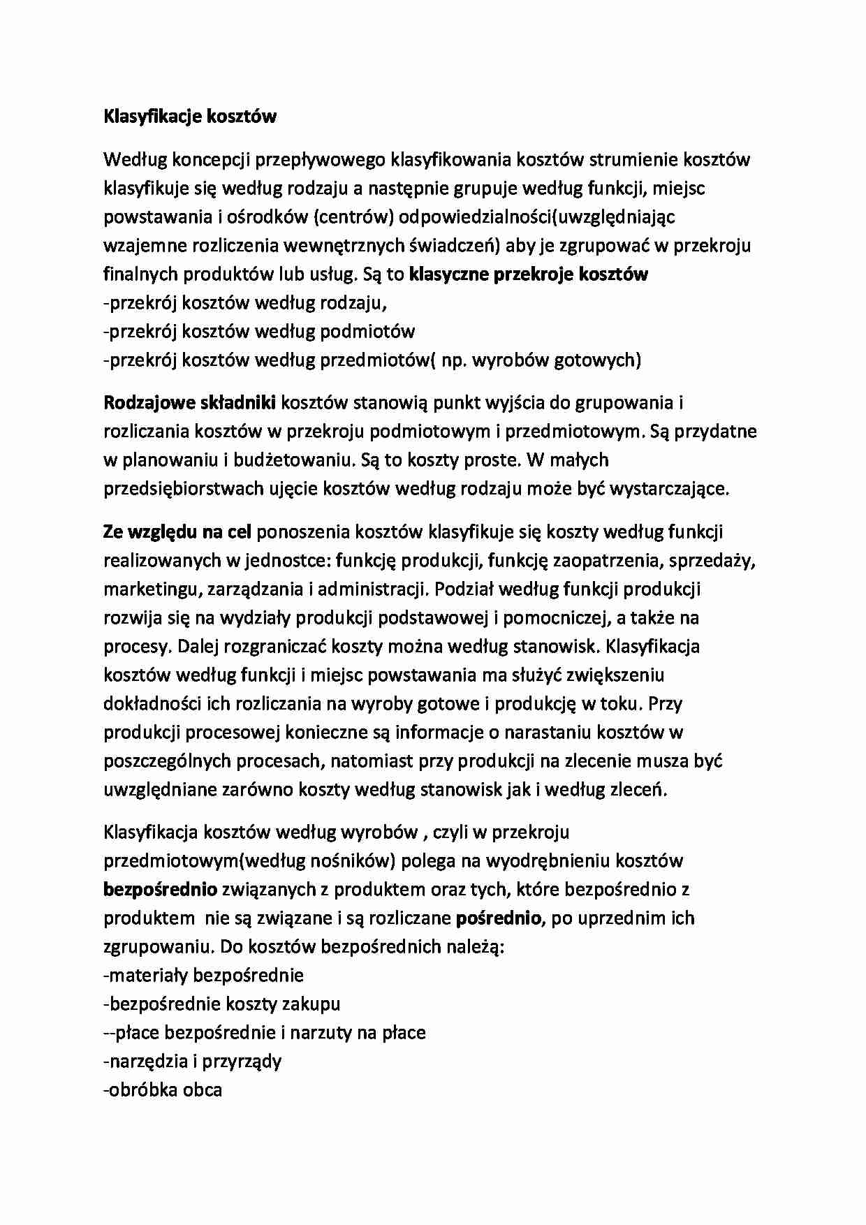 Klasyfikacje kosztów - strona 1